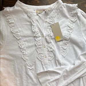 Boden White Lace Trim Blouse Size 12 NWT